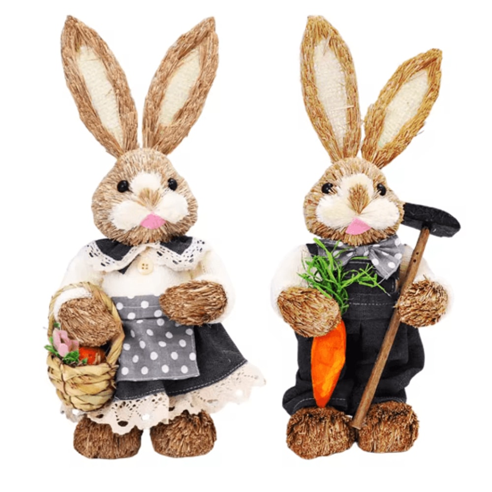 Straw Easter Bunny Decoration Rustic Spring Rabbit Ornament For Home Garden 3