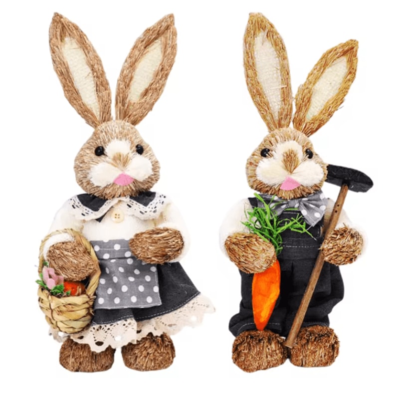 Straw Easter Bunny Decoration Rustic Spring Rabbit Ornament For Home Garden 3