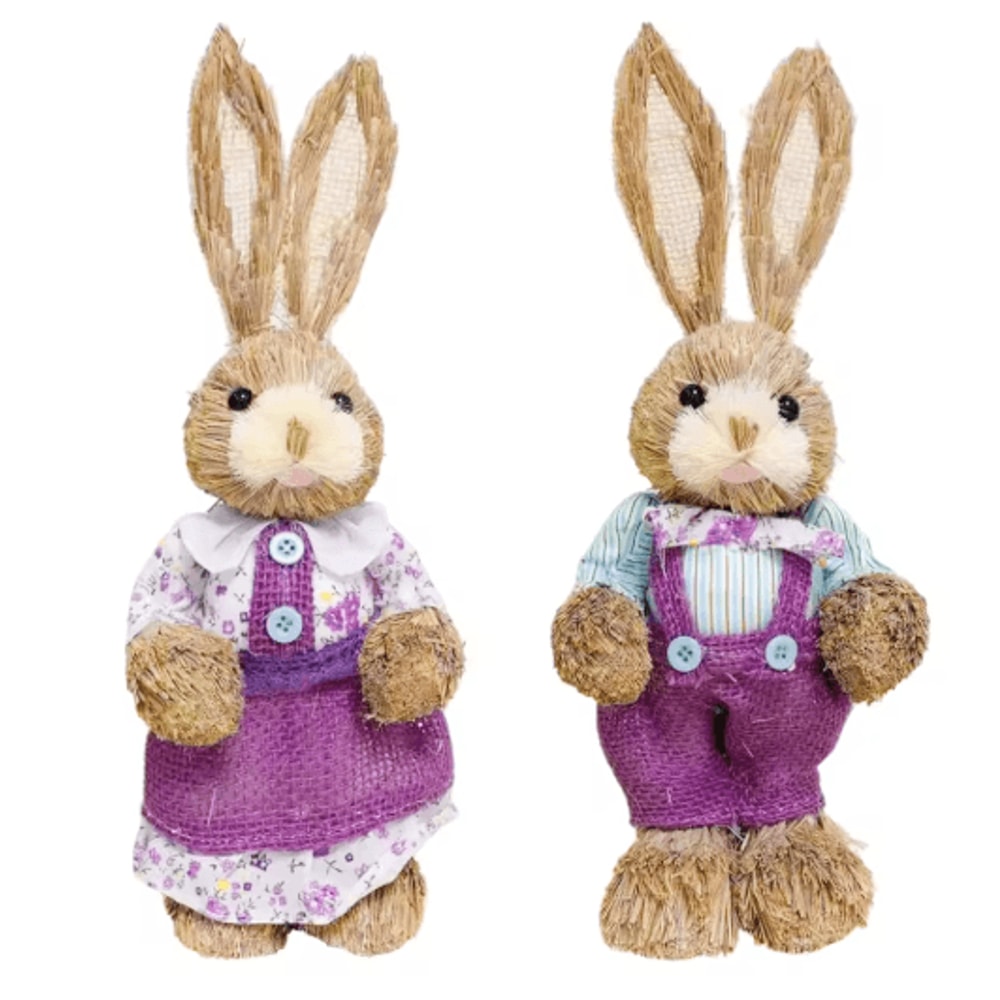 Straw Easter Bunny Decoration Rustic Spring Rabbit Ornament For Home Garden 4