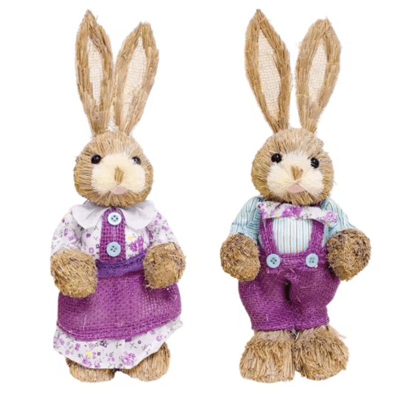 Straw Easter Bunny Decoration Rustic Spring Rabbit Ornament For Home Garden 4