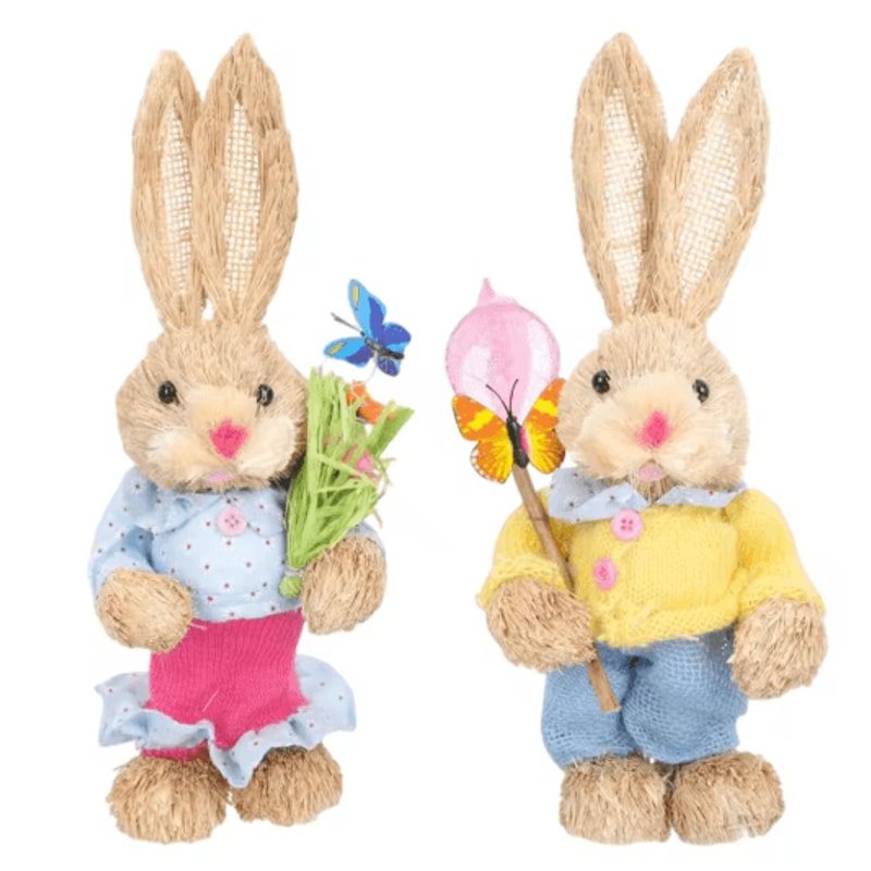 Straw Easter Bunny Decoration Rustic Spring Rabbit Ornament For Home Garden 5