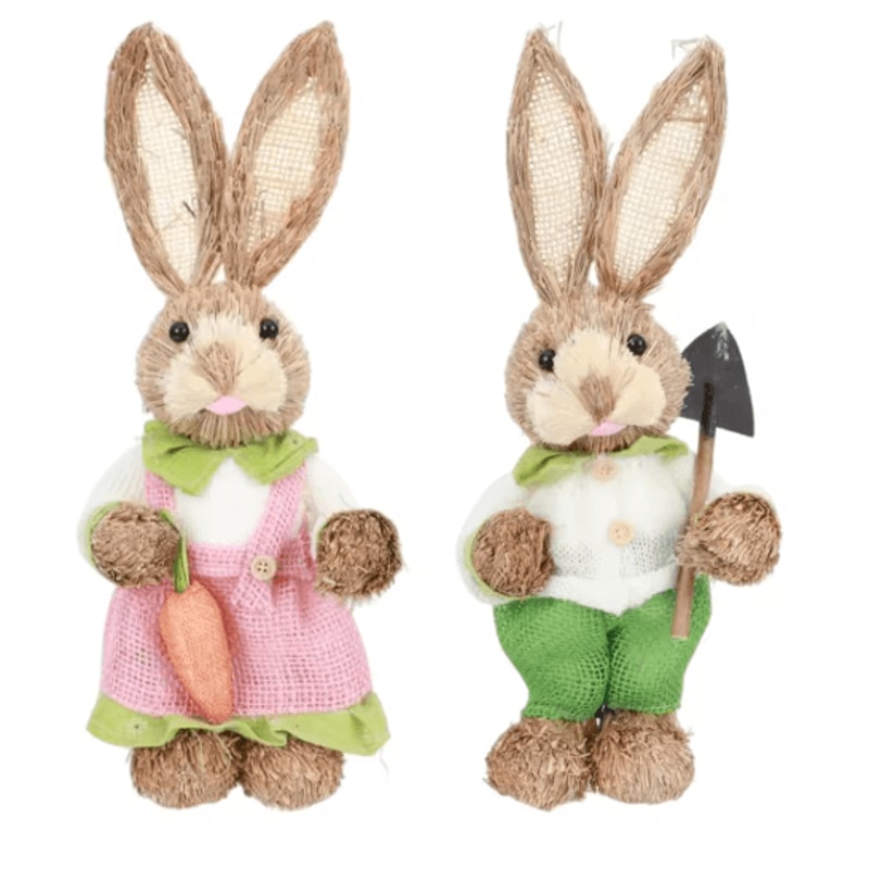 Straw Easter Bunny Decoration Rustic Spring Rabbit Ornament For Home Garden 6