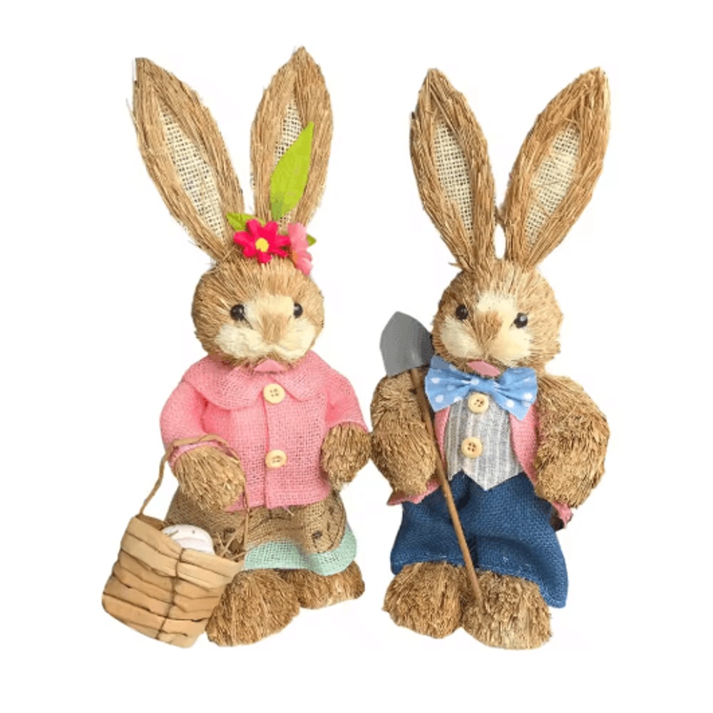 Straw Easter Bunny Decoration Rustic Spring Rabbit Ornament For Home Garden 7