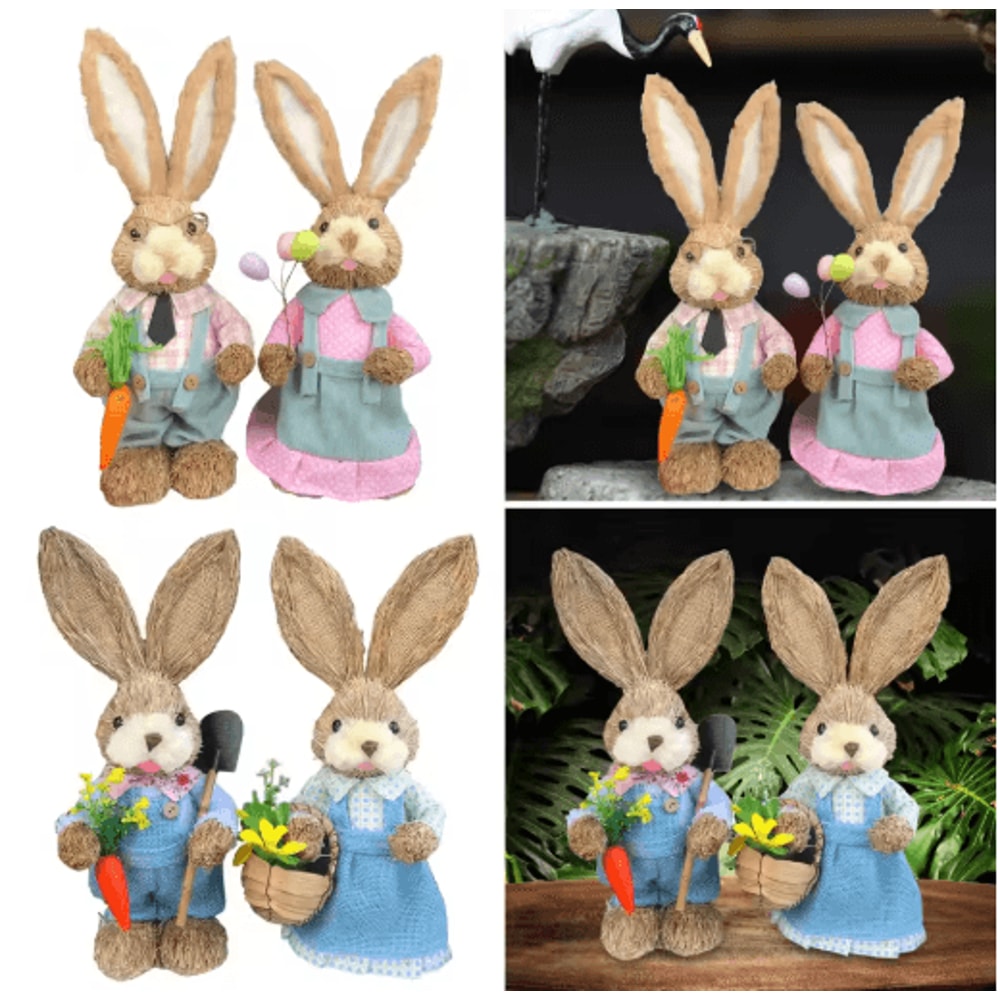 Straw Easter Bunny Decoration Rustic Spring Rabbit Ornament For Home Garden 9