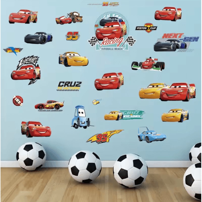 3D Cars Wall Stickers Lightning McQueen Kids Room Cartoon Decals 11