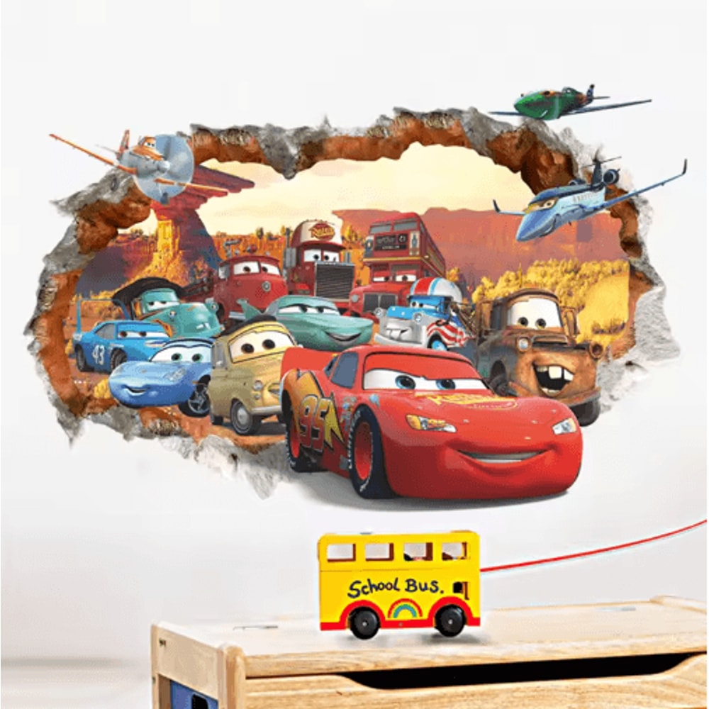 3D Cars Wall Stickers Lightning McQueen Kids Room Cartoon Decals 3