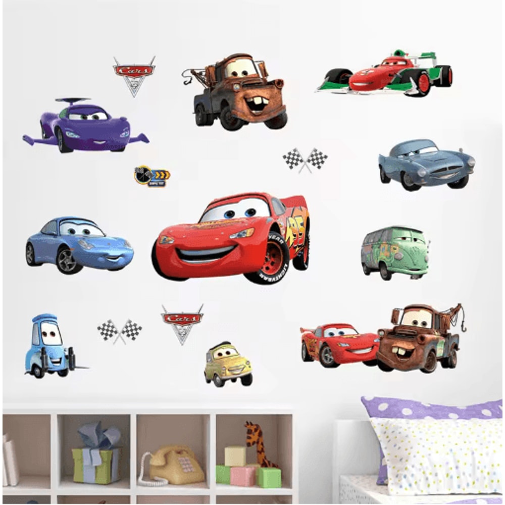 3D Cars Wall Stickers Lightning McQueen Kids Room Cartoon Decals 4