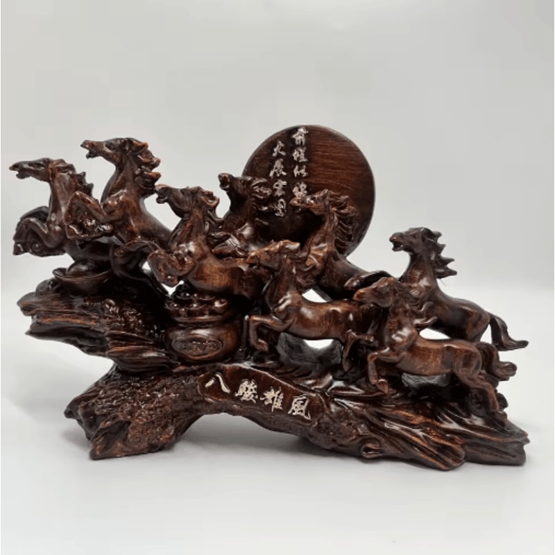 Eight Horses Feng Shui Figurine Lucky Wealth Resin Desk Decor 1