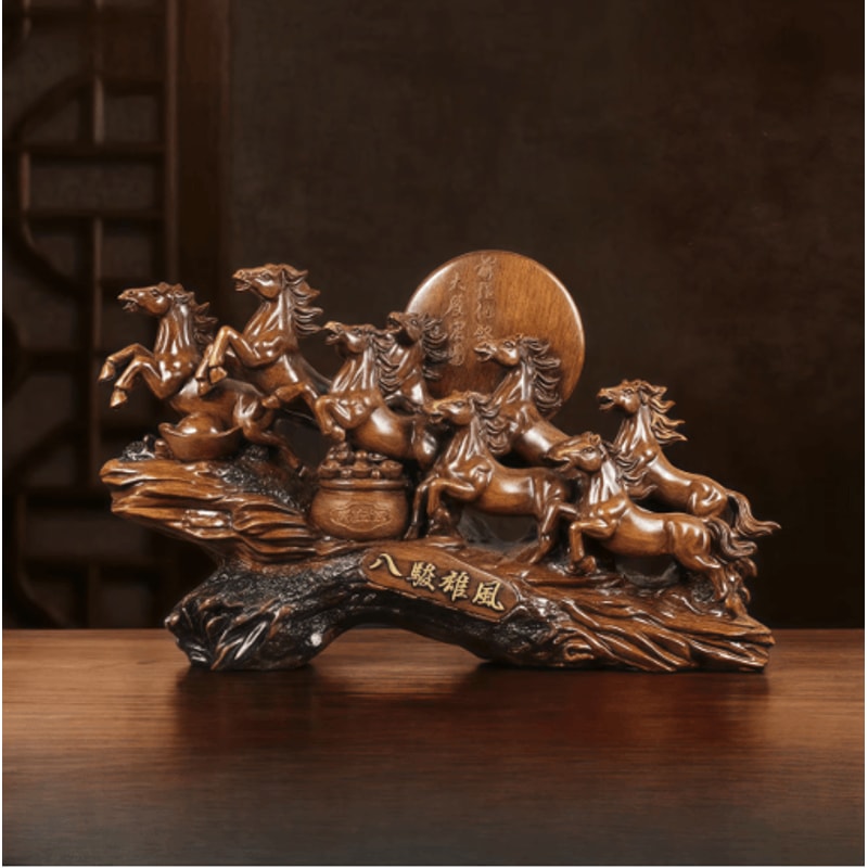Eight Horses Feng Shui Figurine Lucky Wealth Resin Desk Decor 5