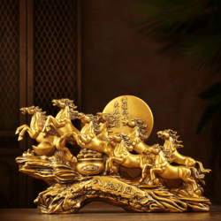 eight horses feng shui figurine lucky wealth resin desk decor