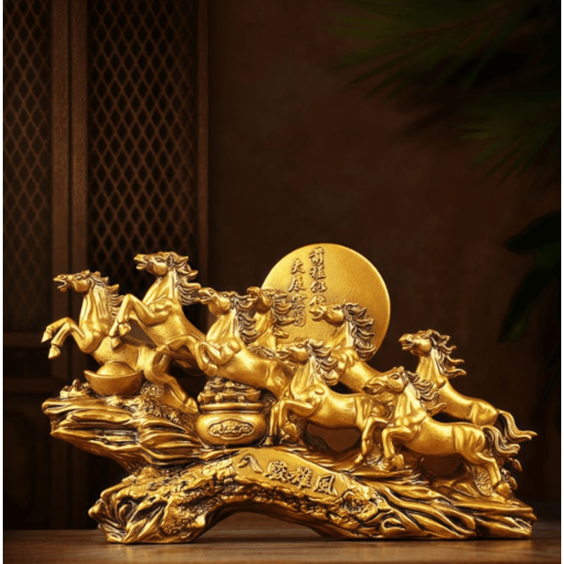 Eight Horses Feng Shui Figurine Lucky Wealth Resin Desk Decor 0