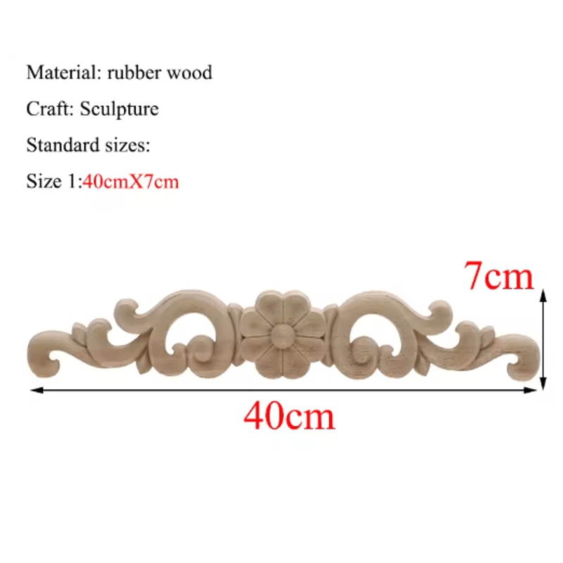 Rectangle Wood Carved Applique Vintage Unpainted Furniture Molding Decor 4