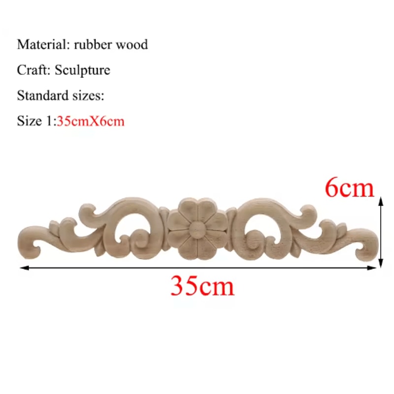 Rectangle Wood Carved Applique Vintage Unpainted Furniture Molding Decor 5
