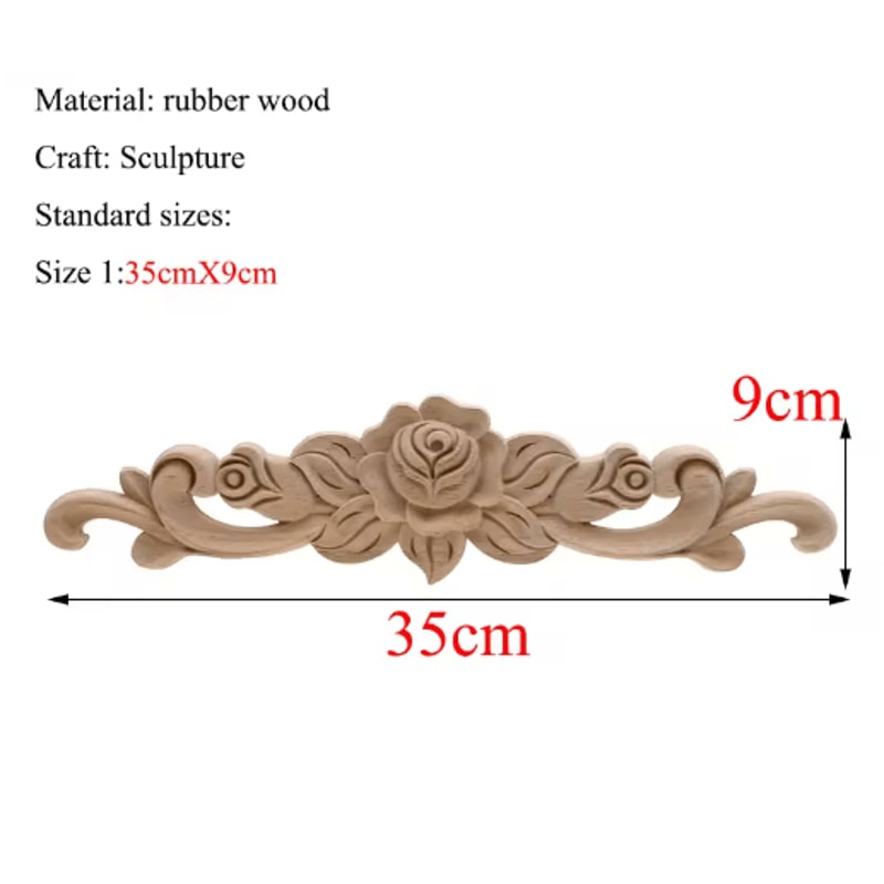 Rectangle Wood Carved Applique Vintage Unpainted Furniture Molding Decor 10