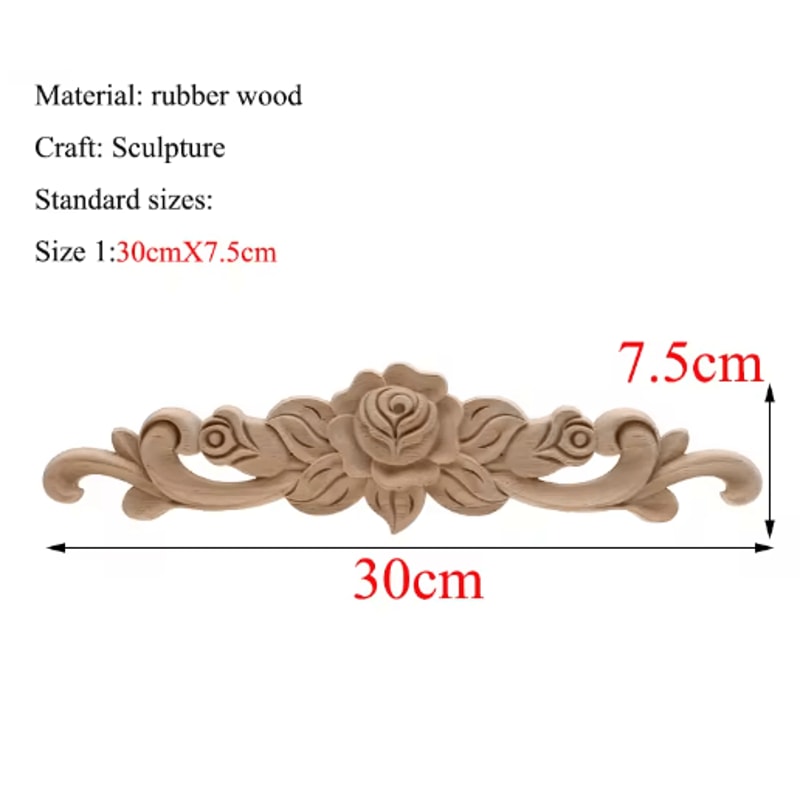 Rectangle Wood Carved Applique Vintage Unpainted Furniture Molding Decor 11