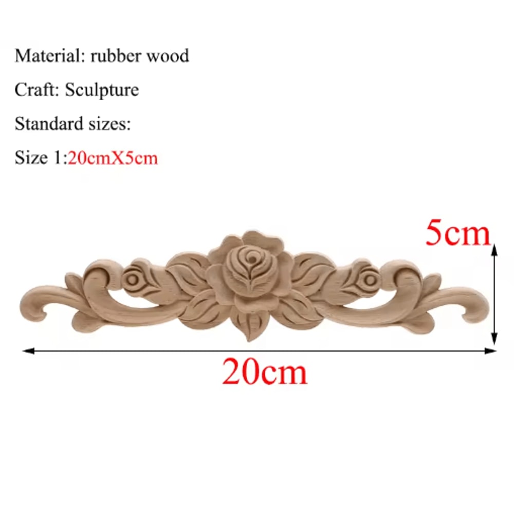 Rectangle Wood Carved Applique Vintage Unpainted Furniture Molding Decor 12