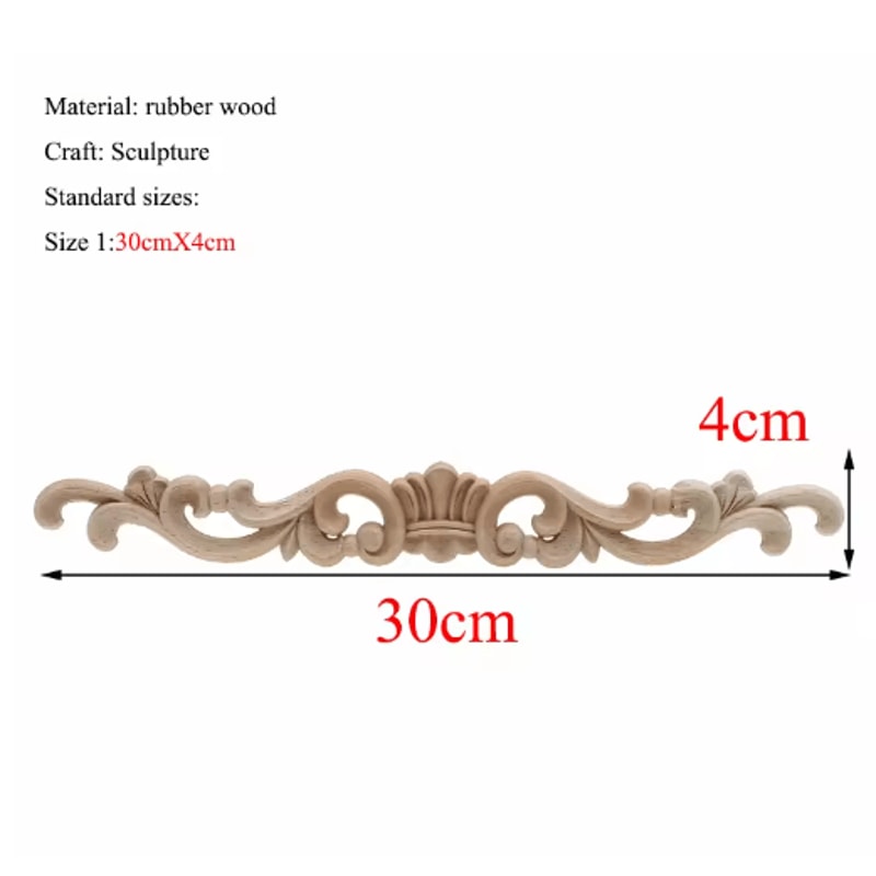 Rectangle Wood Carved Applique Vintage Unpainted Furniture Molding Decor 18