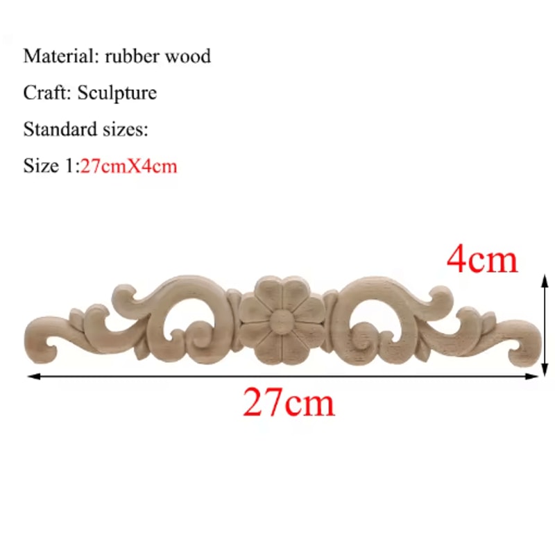 Rectangle Wood Carved Applique Vintage Unpainted Furniture Molding Decor 6