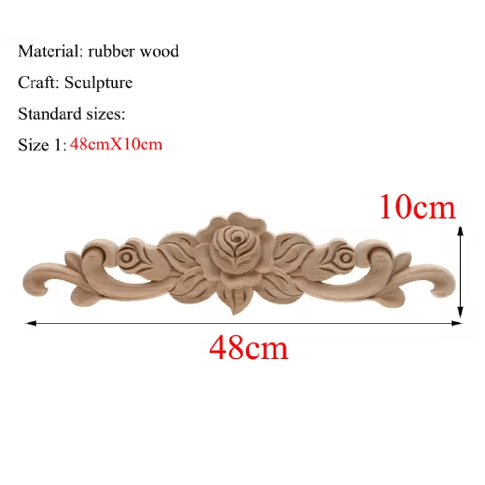 Rectangle Wood Carved Applique Vintage Unpainted Furniture Molding Decor 8