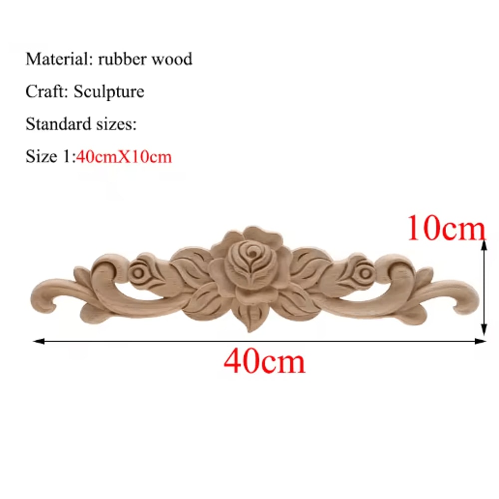 Rectangle Wood Carved Applique Vintage Unpainted Furniture Molding Decor 9