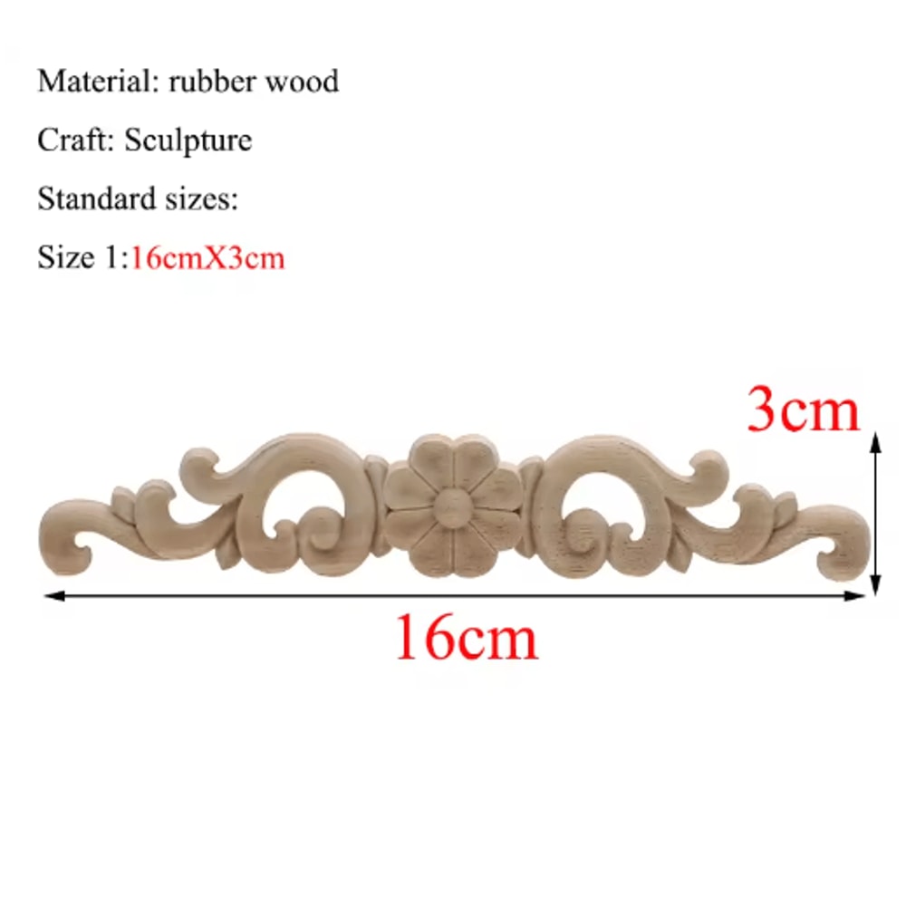 Rectangle Wood Carved Applique Vintage Unpainted Furniture Molding Decor 27