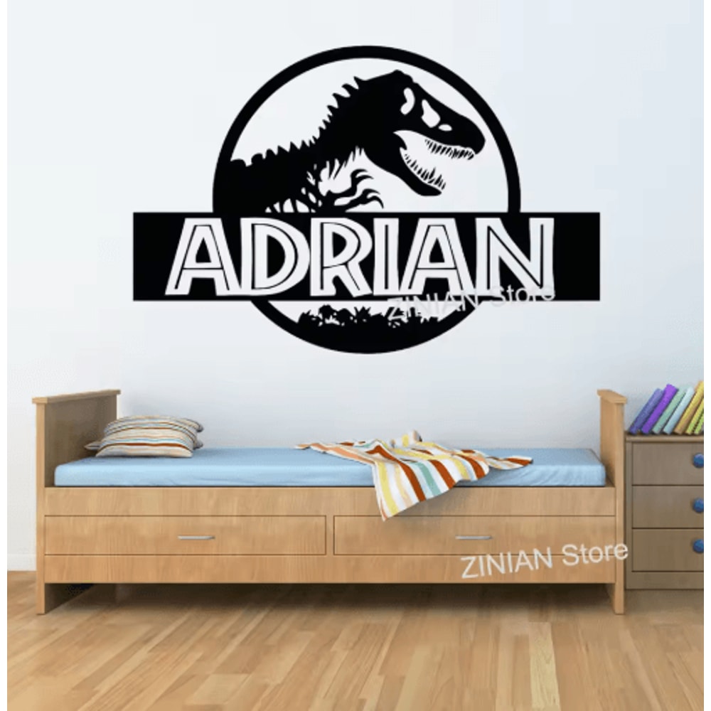 Personalized T Rex Dinosaur Wall Sticker Jurassic Kids Room Name Decal 0
