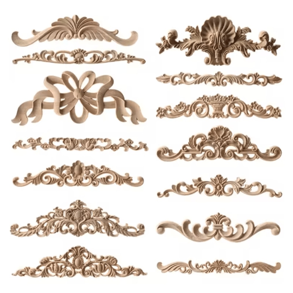 Unpainted Wood Carving Corner Strip Decorative Furniture Applique Trim 0