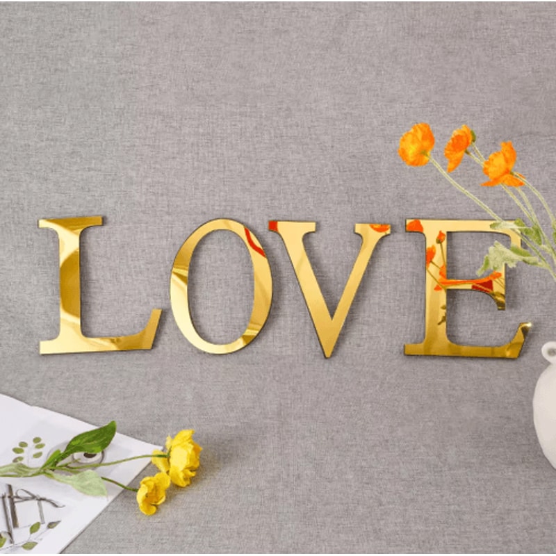 Gold 3D Mirror Letter Stickers Acrylic Alphabet Wall Decor For DIY Party Styling 2