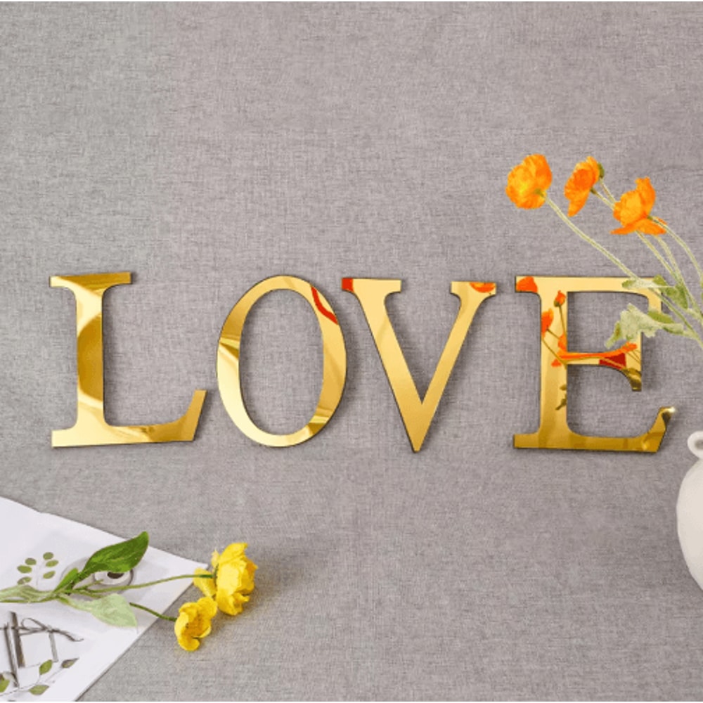 Gold 3D Mirror Letter Stickers Acrylic Alphabet Wall Decor For DIY Party Styling 0