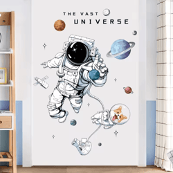 astronaut wall stickers – space nursery wall decals for kids room decor
