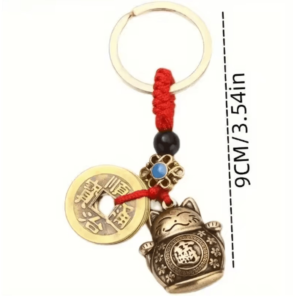 Vintage Lucky Cat Figurine Keychain Feng Shui Wealth Talisman Mini Ornament 2