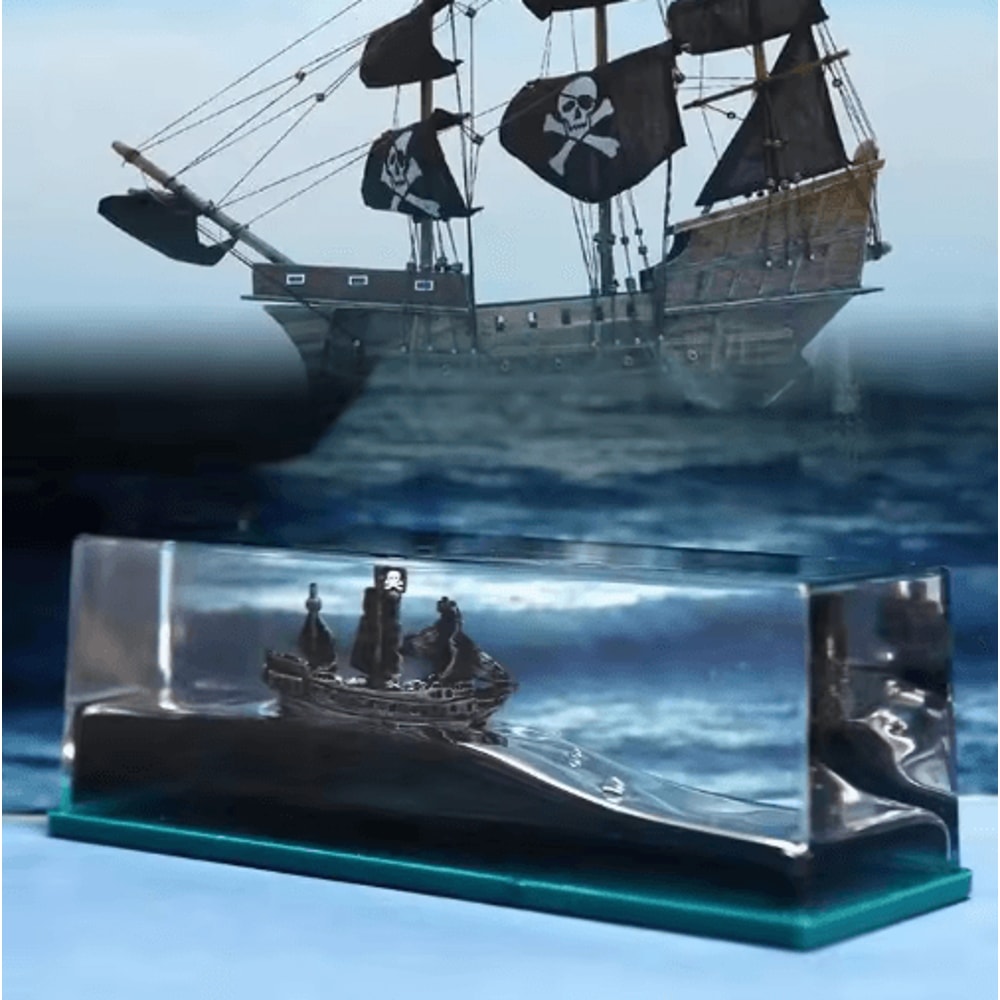 Black Pearl Liquid Motion Ship Bottle Floating Titanic Desk Decor Ornament 0