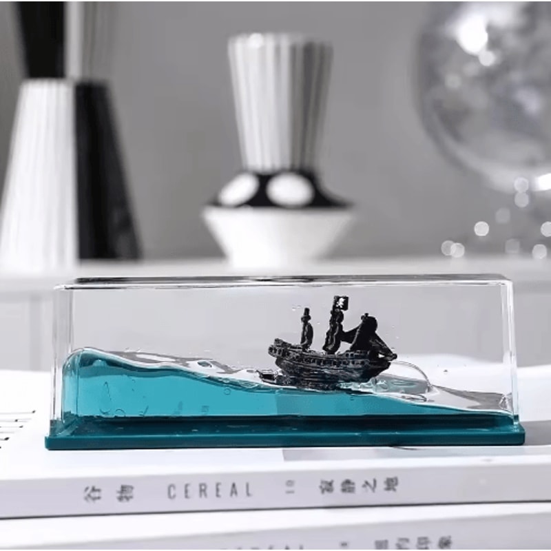 Black Pearl Liquid Motion Ship Bottle Floating Titanic Desk Decor Ornament 6