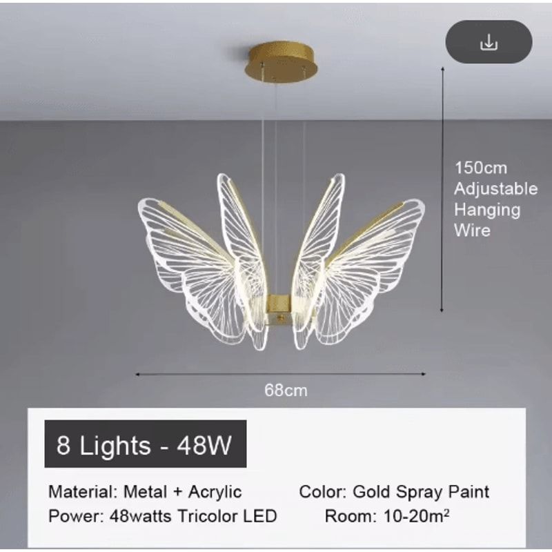 Butterfly Acrylic Chandelier Minimalist Hanging Light For Living Room Kitchen 3