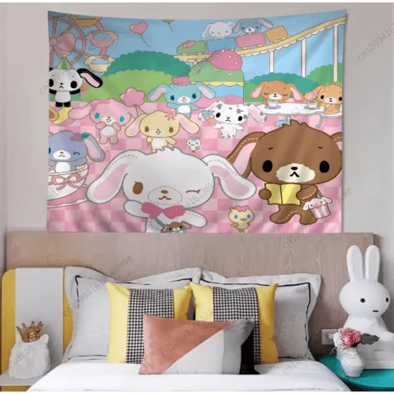 Kawaii Sugarbunnies Cartoon Tapestry Cute Aesthetic Wall Hanging Decor 3