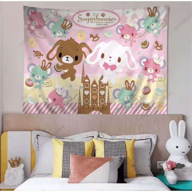 Kawaii Sugarbunnies Cartoon Tapestry Cute Aesthetic Wall Hanging Decor 4