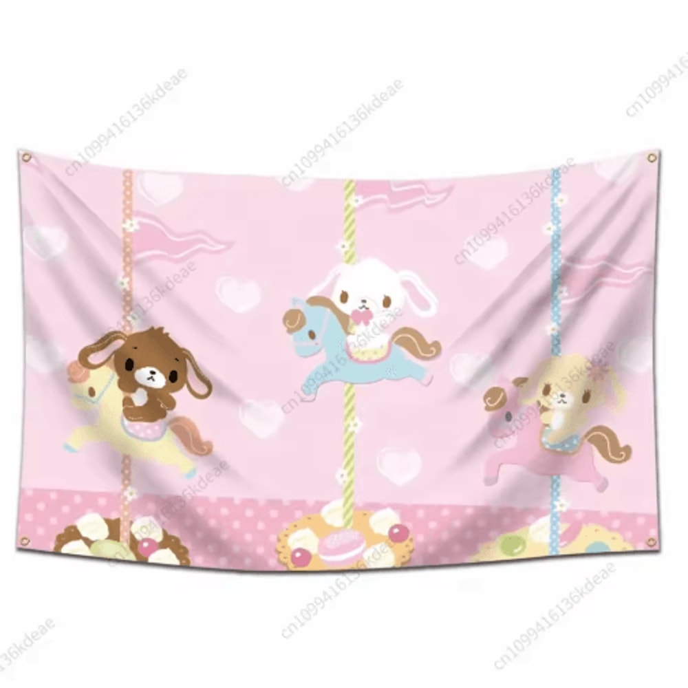 Kawaii Sugarbunnies Cartoon Tapestry Cute Aesthetic Wall Hanging Decor 0