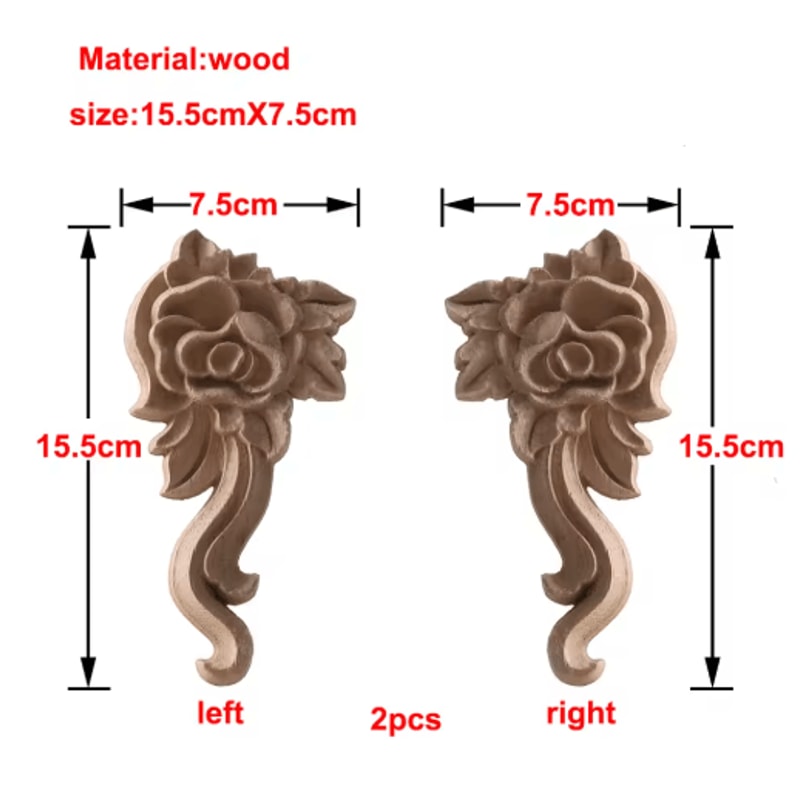 European Wooden Rose Applique Hand Carved Furniture Cabinet Decor Accent 21