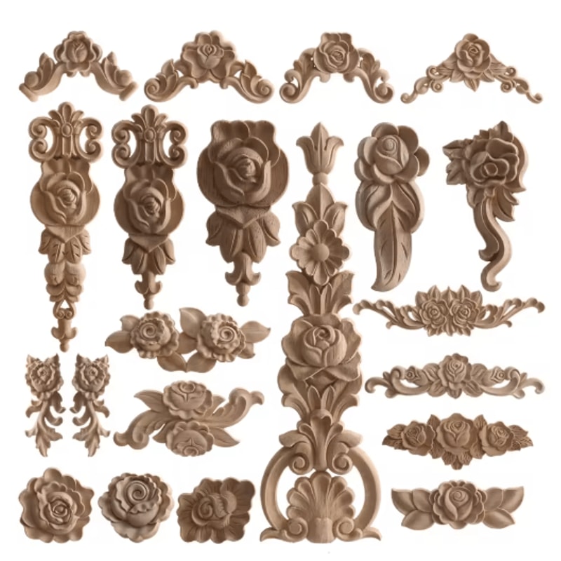 European Wooden Rose Applique Hand Carved Furniture Cabinet Decor Accent 0