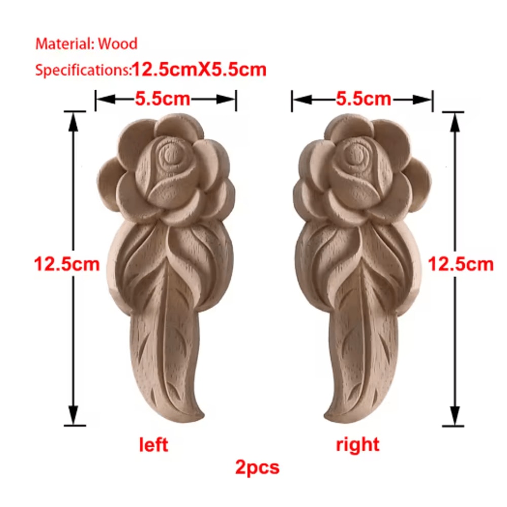 European Wooden Rose Applique Hand Carved Furniture Cabinet Decor Accent 25