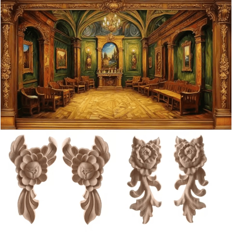 European Wooden Rose Applique Hand Carved Furniture Cabinet Decor Accent 28