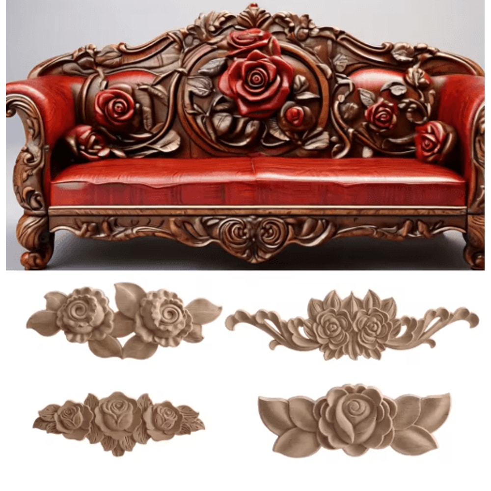 European Wooden Rose Applique Hand Carved Furniture Cabinet Decor Accent 29
