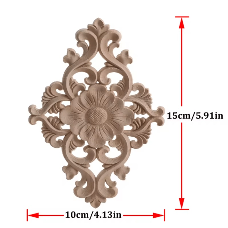 2PCS Rose Wood Carving Applique Floral Cabinet Door Decorative Furniture Accents 10