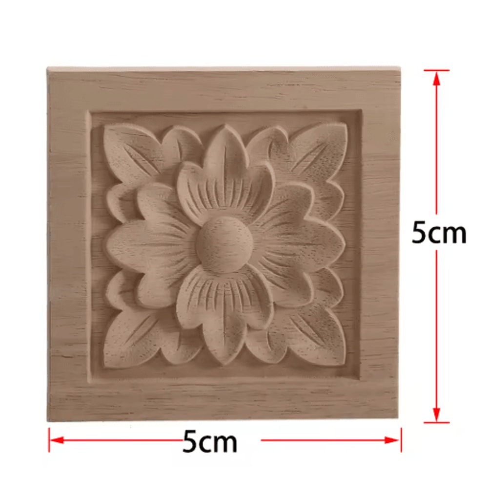 2PCS Rose Wood Carving Applique Floral Cabinet Door Decorative Furniture Accents 16