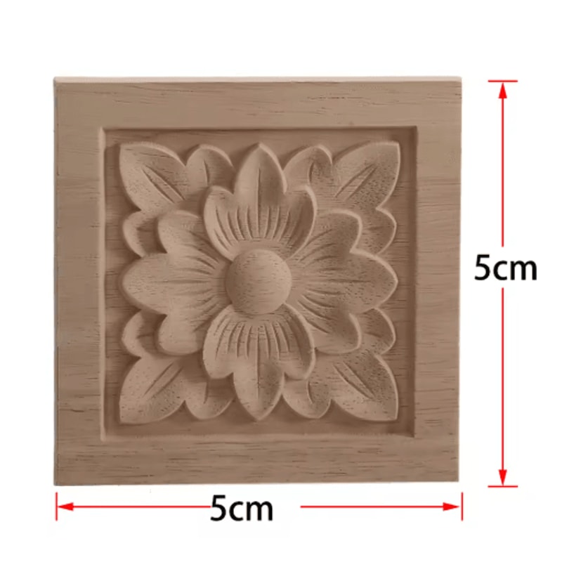 2PCS Rose Wood Carving Applique Floral Cabinet Door Decorative Furniture Accents 16