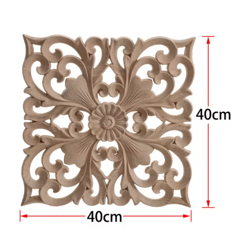 2PCS Rose Wood Carving Applique Floral Cabinet Door Decorative Furniture Accents 18