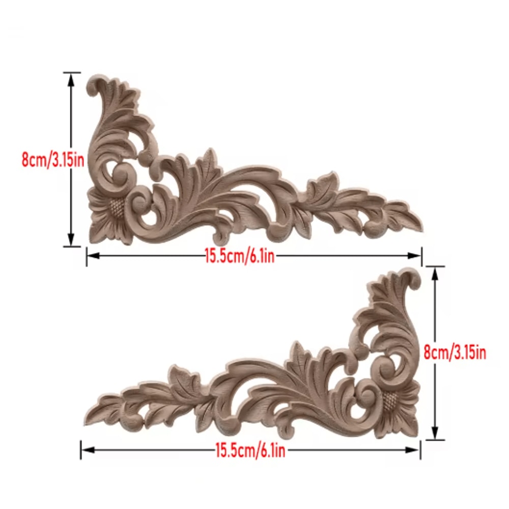 2PCS Rose Wood Carving Applique Floral Cabinet Door Decorative Furniture Accents 2