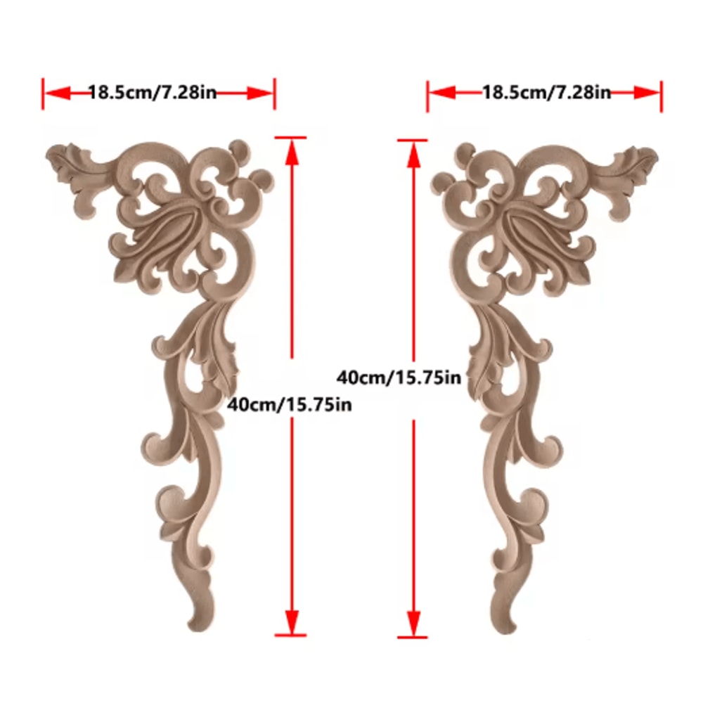 2PCS Rose Wood Carving Applique Floral Cabinet Door Decorative Furniture Accents 3