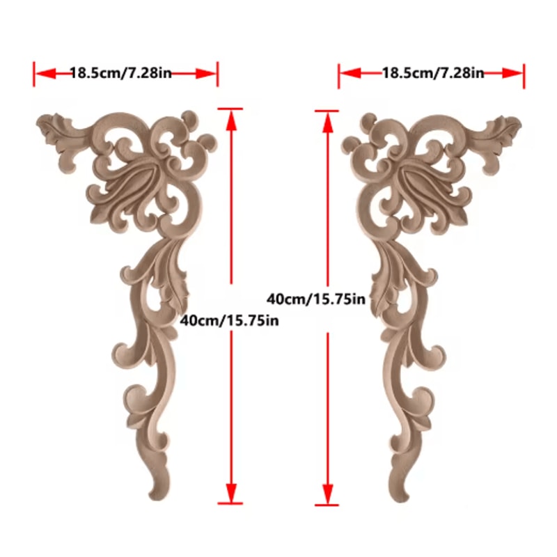 2PCS Rose Wood Carving Applique Floral Cabinet Door Decorative Furniture Accents 3