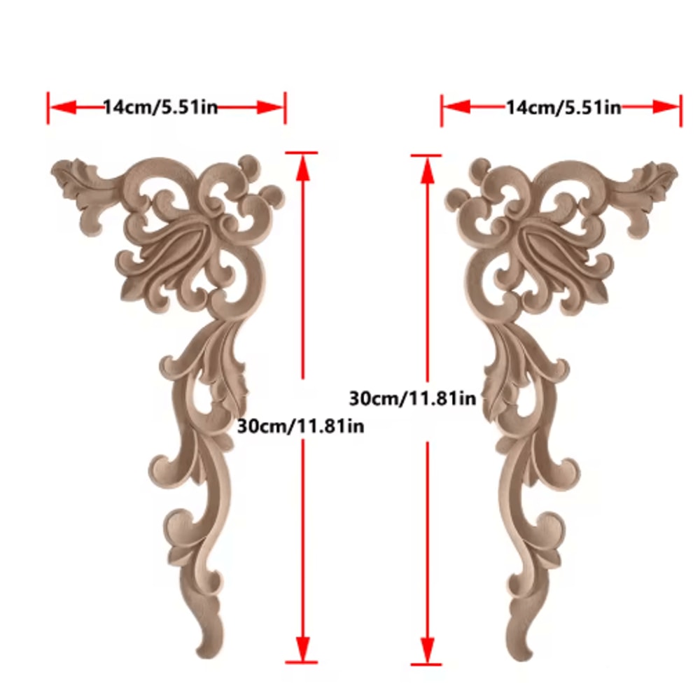 2PCS Rose Wood Carving Applique Floral Cabinet Door Decorative Furniture Accents 4